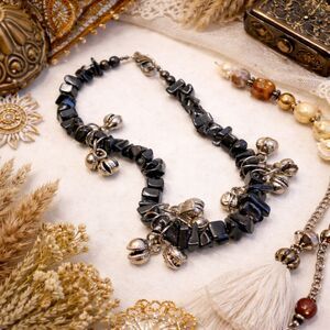 Vintage Silver Belled Hematite Chip Anklet